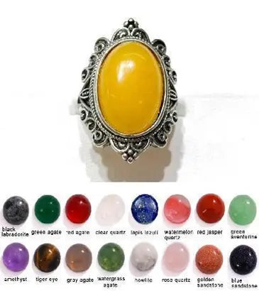 Handmade Natural Stone Gemstone Rings with Copper & Silver, Stone Size 12*16mm, No. 03 ABC Rugs Kilims