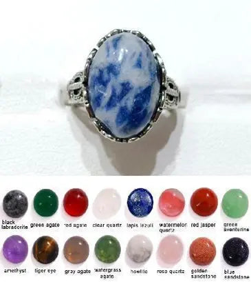 Handmade Natural Stone Gemstone Rings with Copper & Silver, Stone Size 12*16mm, No. 14 ABC Rugs Kilims