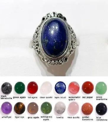 Handmade Natural Stone Gemstone Rings with Copper & Silver, Stone Size 12*16mm, No. 19 ABC Rugs Kilims