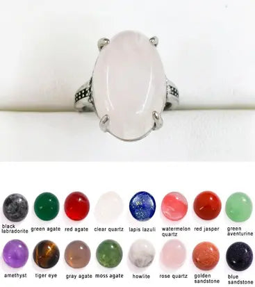 Handmade Natural Stone Gemstone Rings with Copper & Silver, Stone Size 13*18mm, No. 69 ABC Rugs Kilims