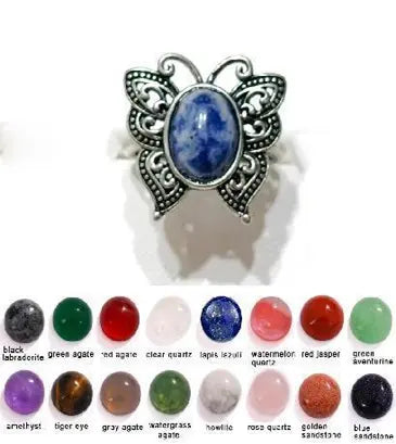 Handmade Natural Stone Gemstone Rings with Copper & Silver, Stone Size 8*10mm, No. 09 ABC Rugs Kilims