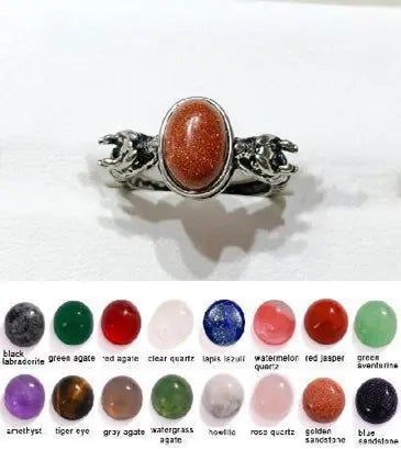 Handmade Natural Stone Gemstone Rings with Copper & Silver, Stone Size 8*10mm, No. 17 ABC Rugs Kilims