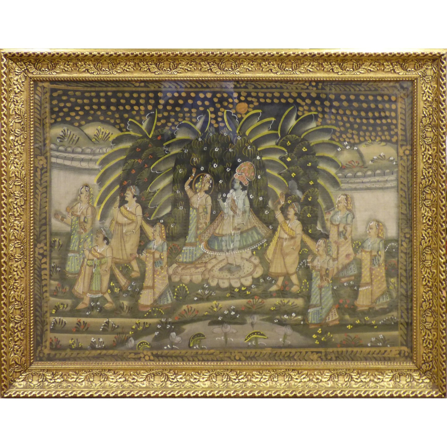 One Of The Kind High-Quality Traditional Fine Art Of Indian Painting On Silk 45" X 35" Abcp-24