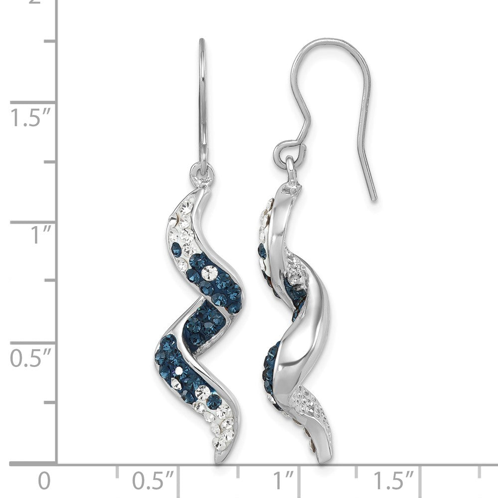 Sterling Silver Rhodium-Plated Long Twirl Crystal Wave Dangle Earrings