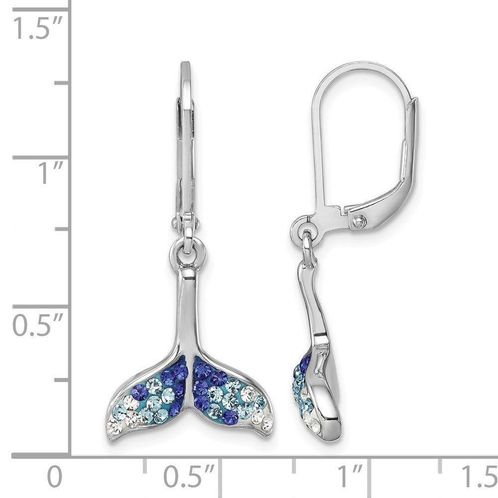 Sterling Silver Rhodium-Plated Polished Crystal Whale Tail Dangle Earrings