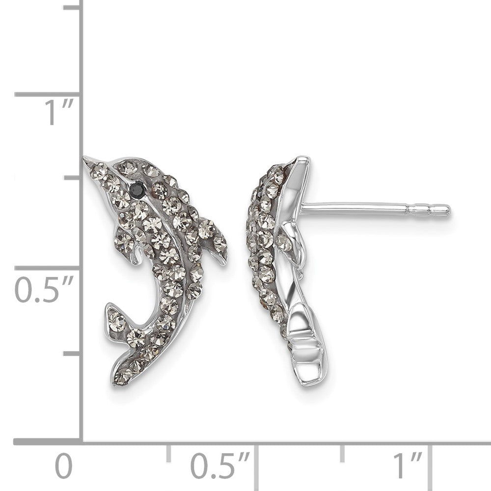 Sterling Silver Rhodium-Plated Pale Blue Crystal Dolphin Post Earrings