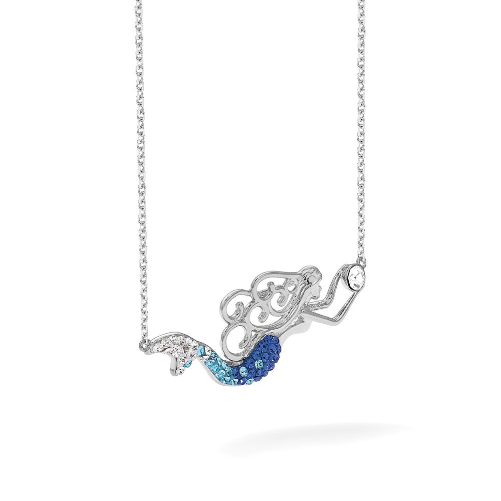 Sterling Silver Rhodium-Plated Crystal Mermaid 18.5 +1in Necklace