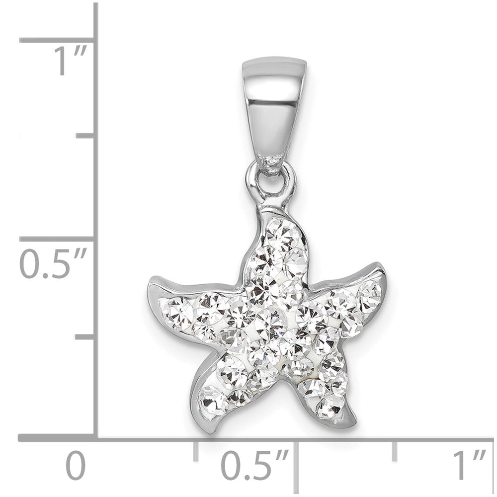 Sterling Silver Rhodium-plated Polished White Crystal Starfish Pendant