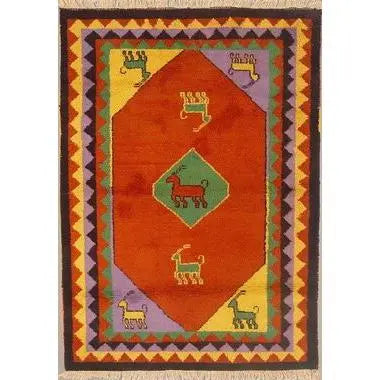 One Of The Kind Indian Hand-Knotted Gabbeh Rug 4'6" X 6'5"