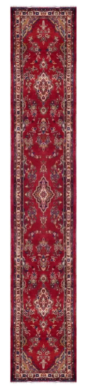 Iranian Medallion Hand-Knotted Rug Made With Natural Wool & Cotton Color Red & Black 410 X 80Cm Pan0