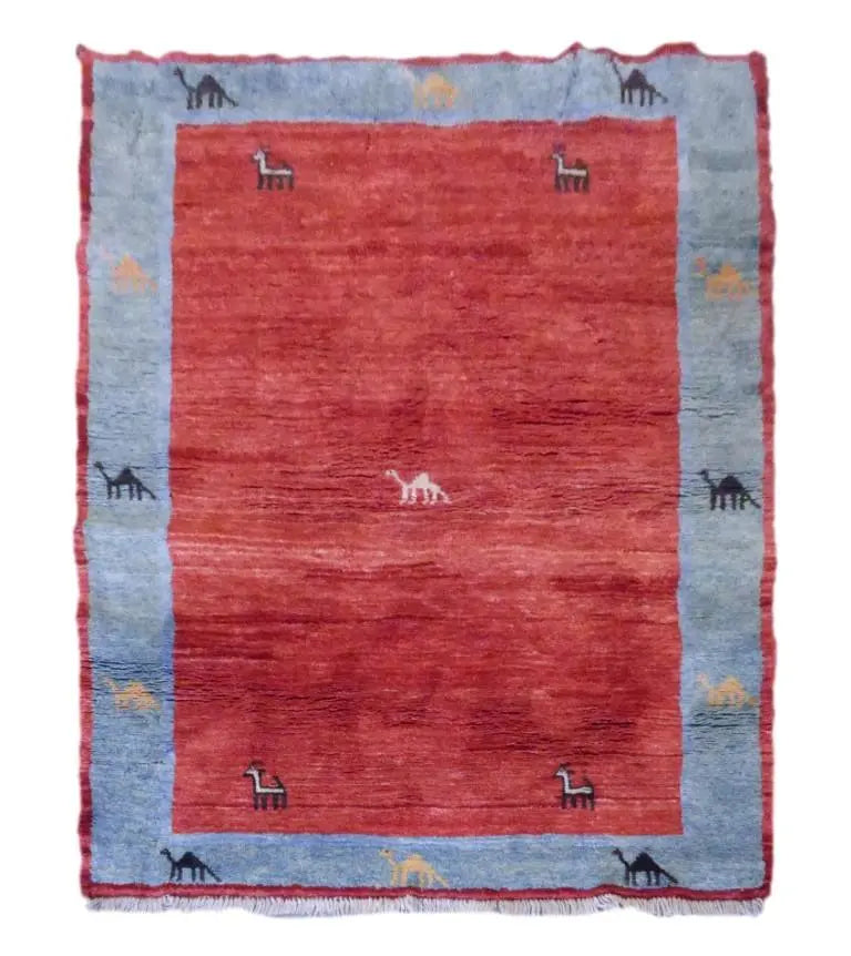 Iranian Plain Hand-Knotted Rug Made With Natural Wool & Cotton Color Blue 6'8" X 5'2" Pan2593