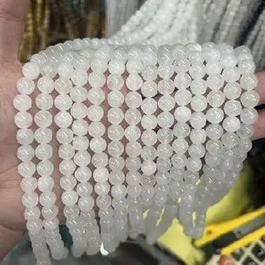 Natural Gemstone Beads Necklace - Handmade Natural Stone Jewelry,White Jade, Size 6mm/50cm, NO.37 ABC Jewelries