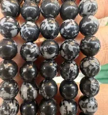 Natural Gemstone Loose Beads Necklace - synthetic Snowflake obsidian - NO.134 ABC Jewelries
