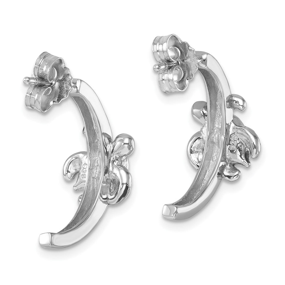 Sterling Silver Rhodium-plated Crystal Turtle J-Hoop Earrings
