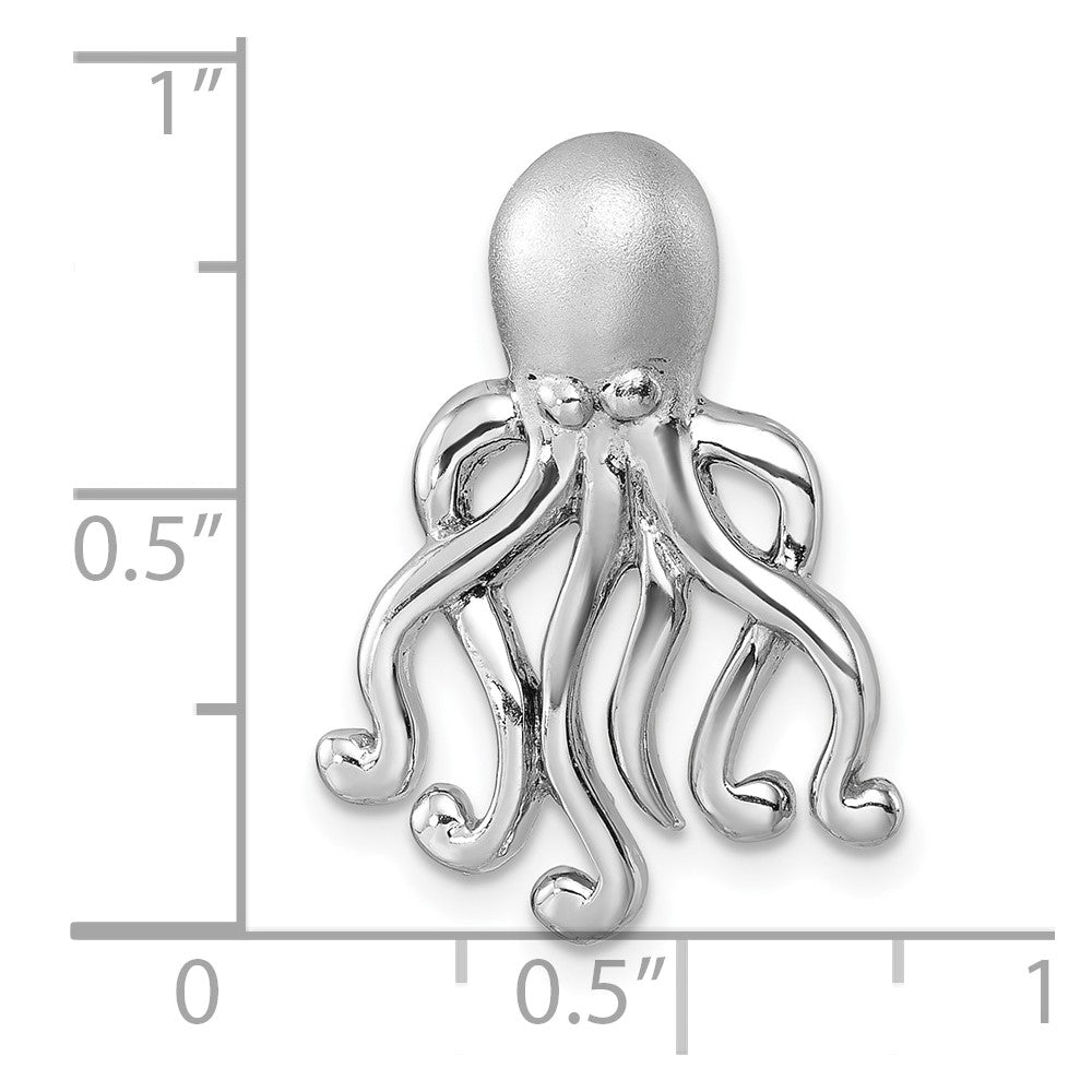 Sterling Silver Rhodium-Plated Polished & Brushed Octopus Chain Slide