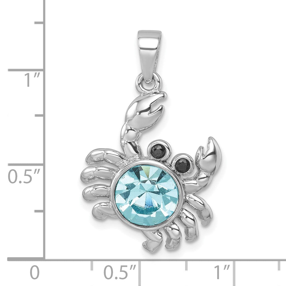 Sterling Silver Rhodium-plated Polished Round Crystal Crab Pendant