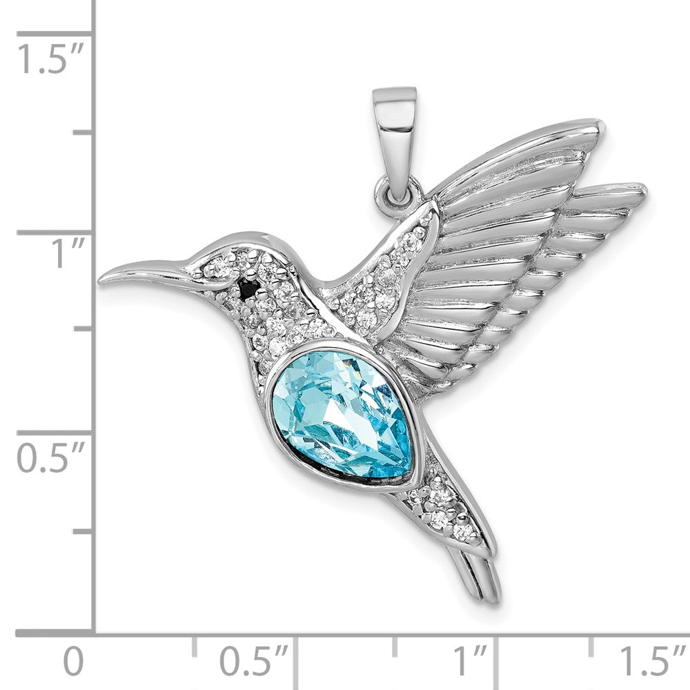 Sterling Silver Rhodium-plated Polished Crystal Hummingbird Pendant