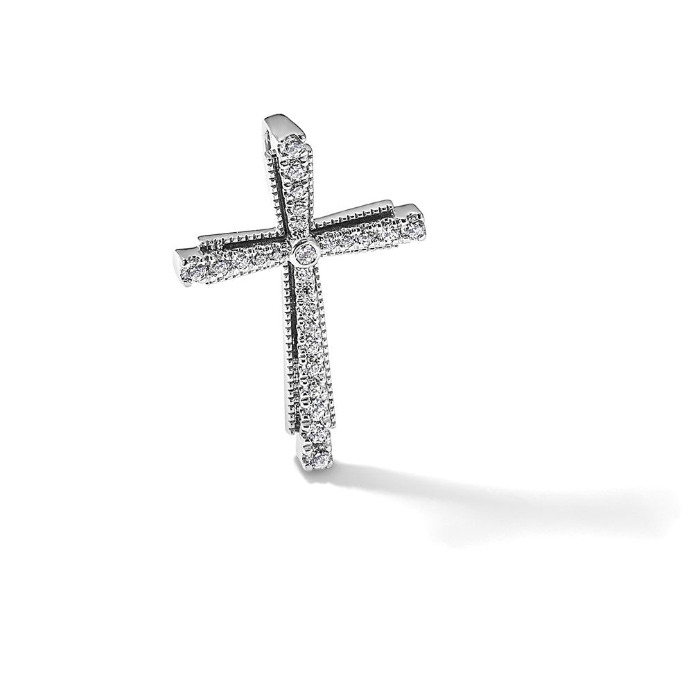 14k White Gold 1/4ct Lab Grown Diamond VS/SI+ G+ Comp Cross Chain Slide