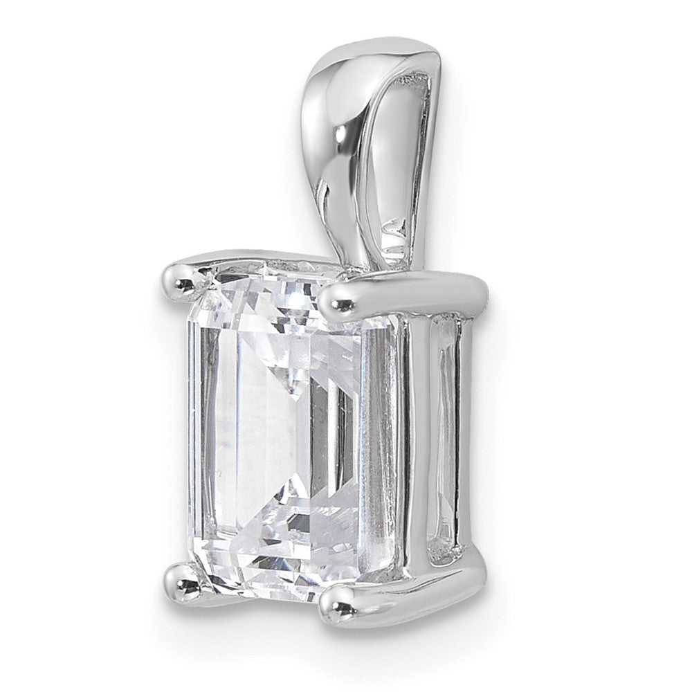 14k White Gold 2 ct Lab Grown Dia VS/SI+ G+ Emerald Comp 4 Prong Pendant