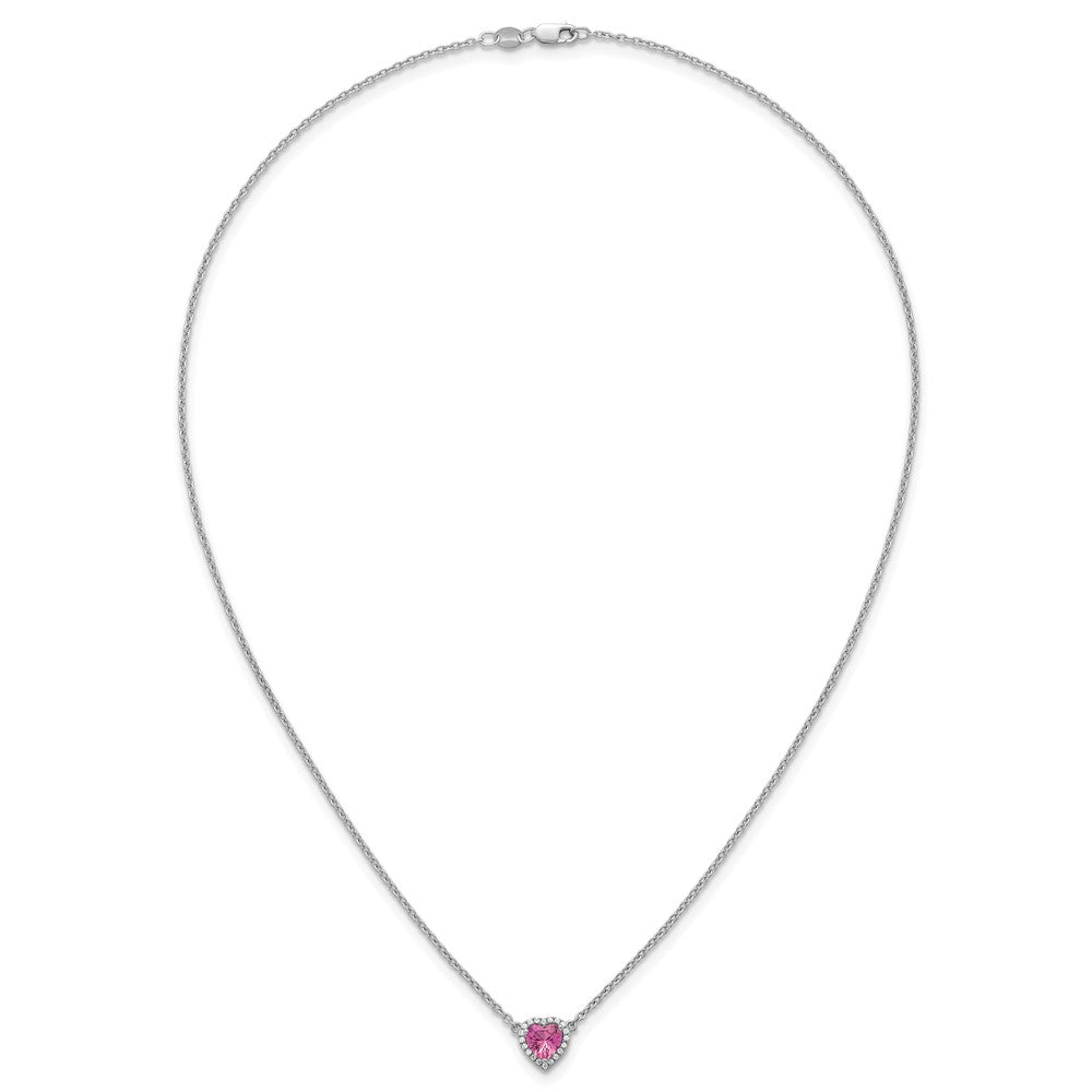 14kw 1/10ct Lab Grown Dia VS+ F+ & Pink Sapphire Comp 18in Heart Necklace