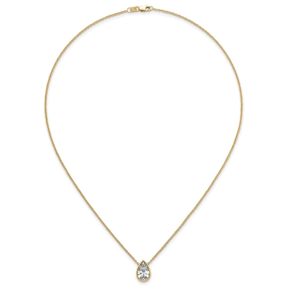14k 2 1/2ct Cert Lab Grown Diamond VS+ F+ Pear Comp 18in Bezel Necklace