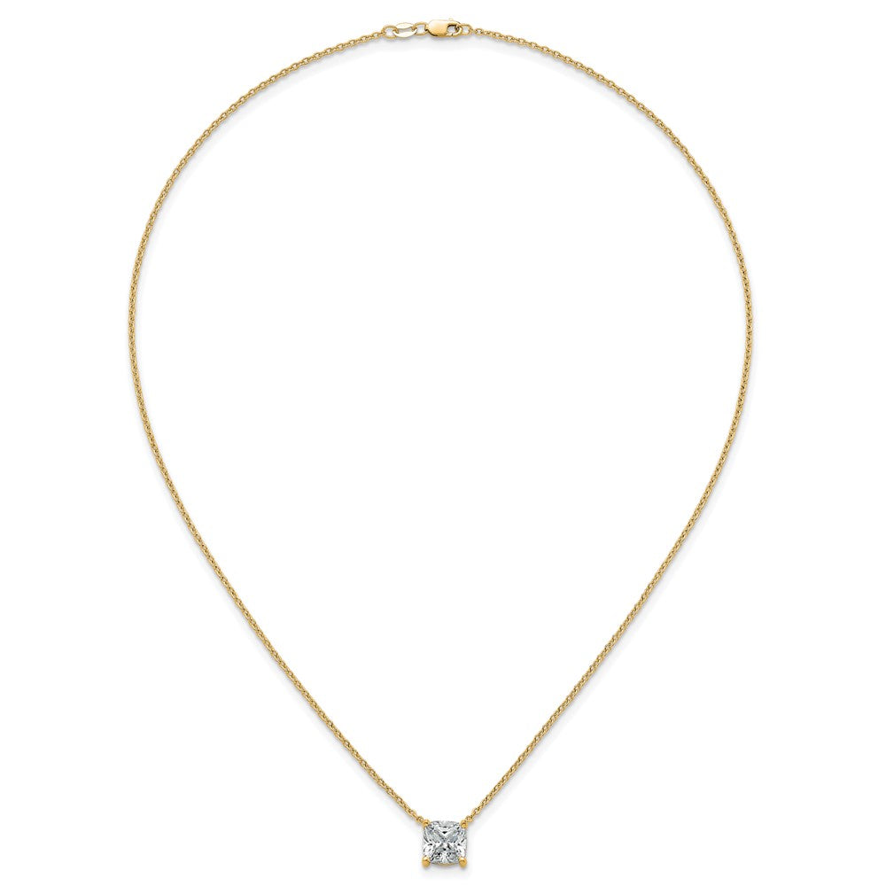 14k 3 1/2ct Lab Grown Dia VS+ F+ Cushion Comp 18in Pendant Necklace