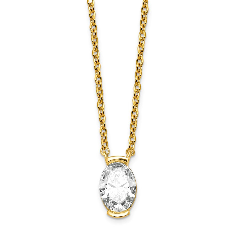14ky 1ct Cert Oval LabGrown Dia VS+ F+ Half Bezel Comp Pendant Necklace