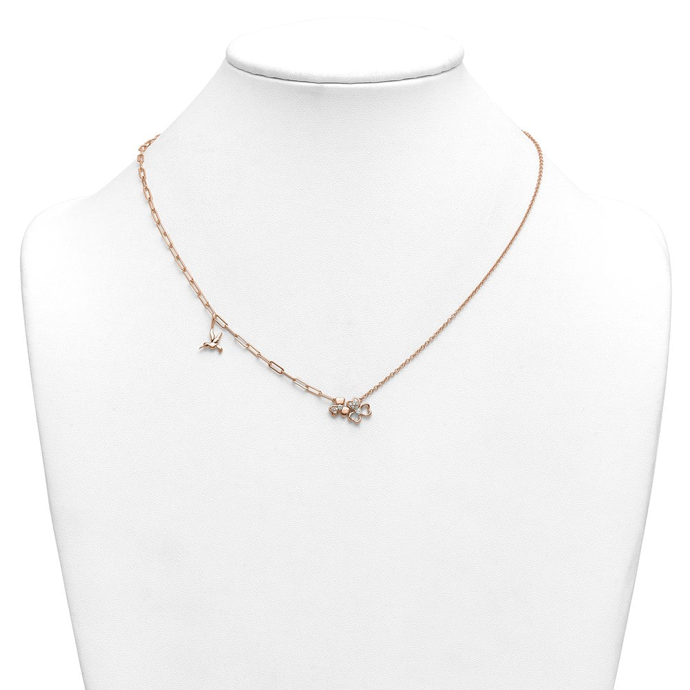 14kr Lab Grown Dia VS+ F+ Clover & Hummingbird Complete Necklace