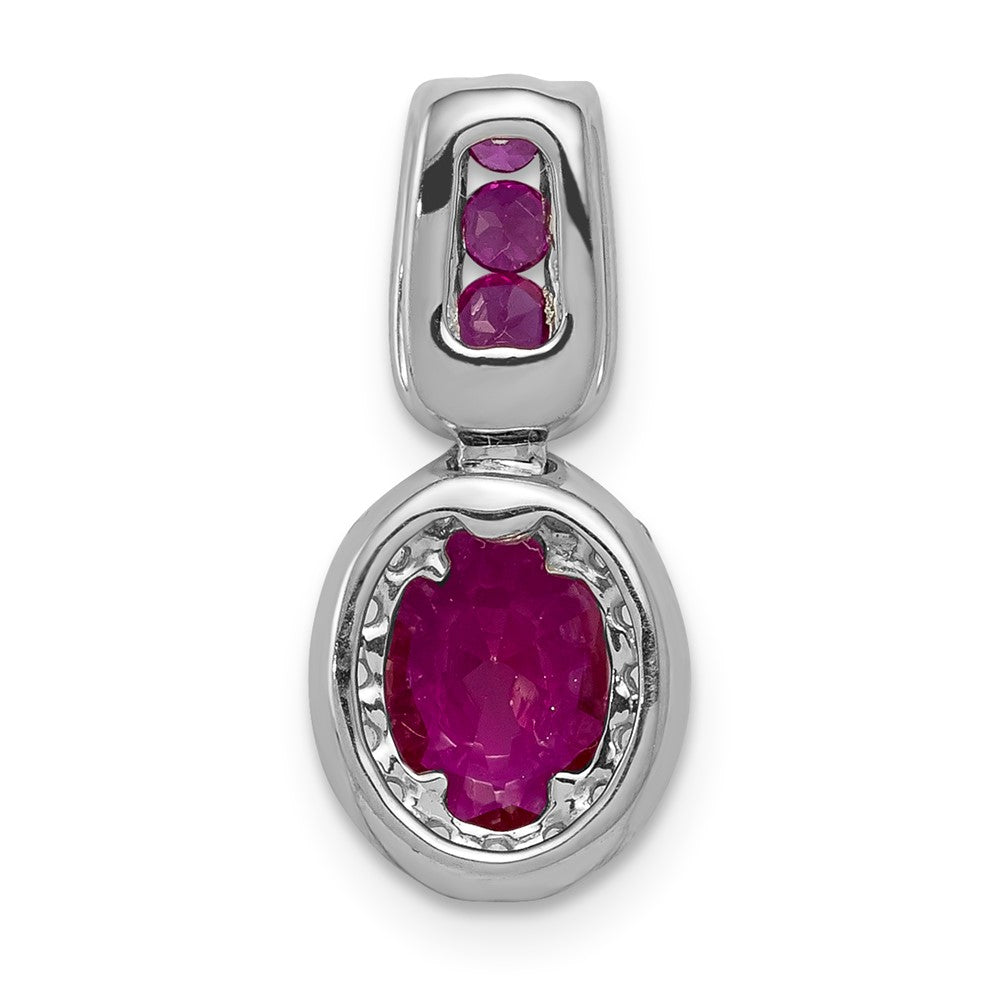 14k White Gold 1/5 ct Lab Grown Dia VS/SI+ G+ & Cr Ruby Oval Halo Pendant