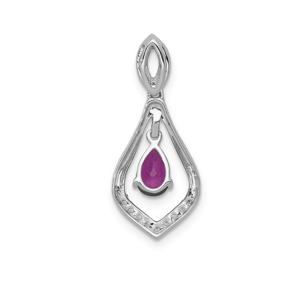14k White Gold 1/10 ct Lab Grown Dia VS/SI+ G+ & Cr Ruby Dangle Pendant