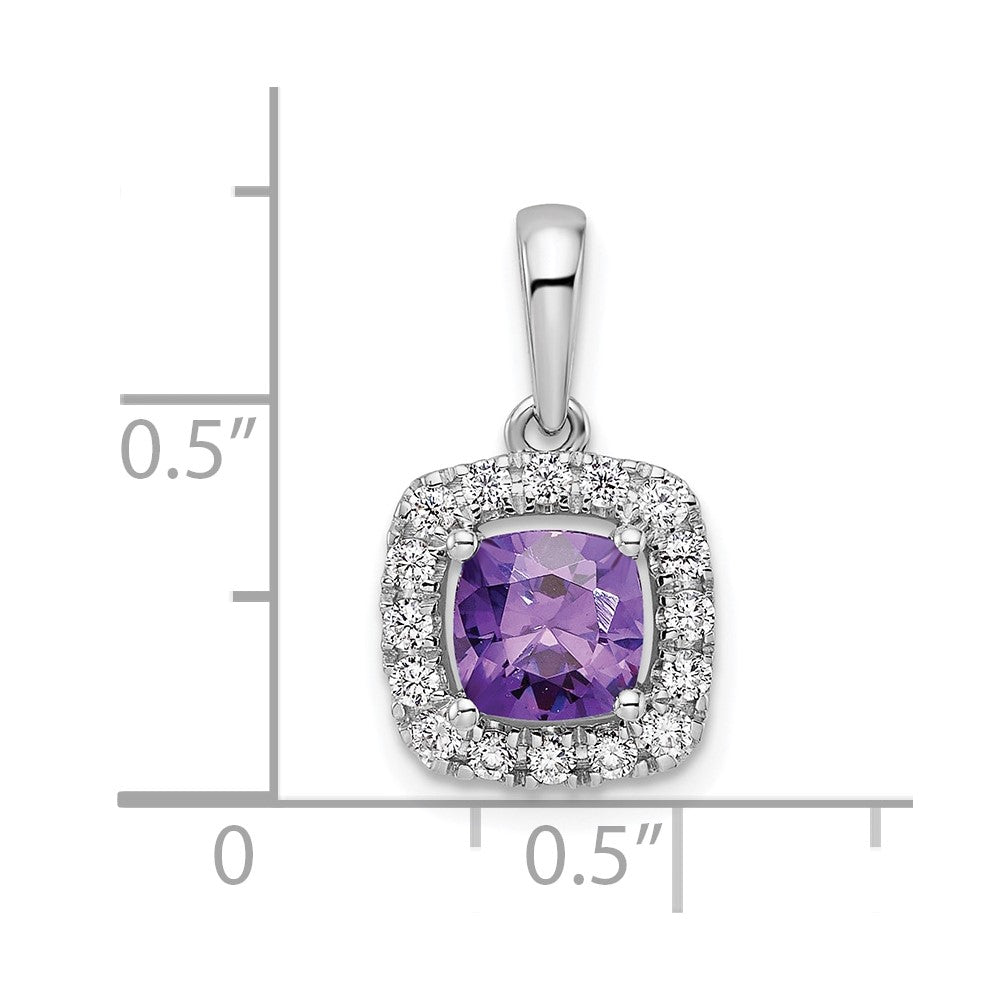 14kw 1/4ct Lab Grown Dia VS/SI+ G+ Feb Birthstone Amethyst Halo Pendant