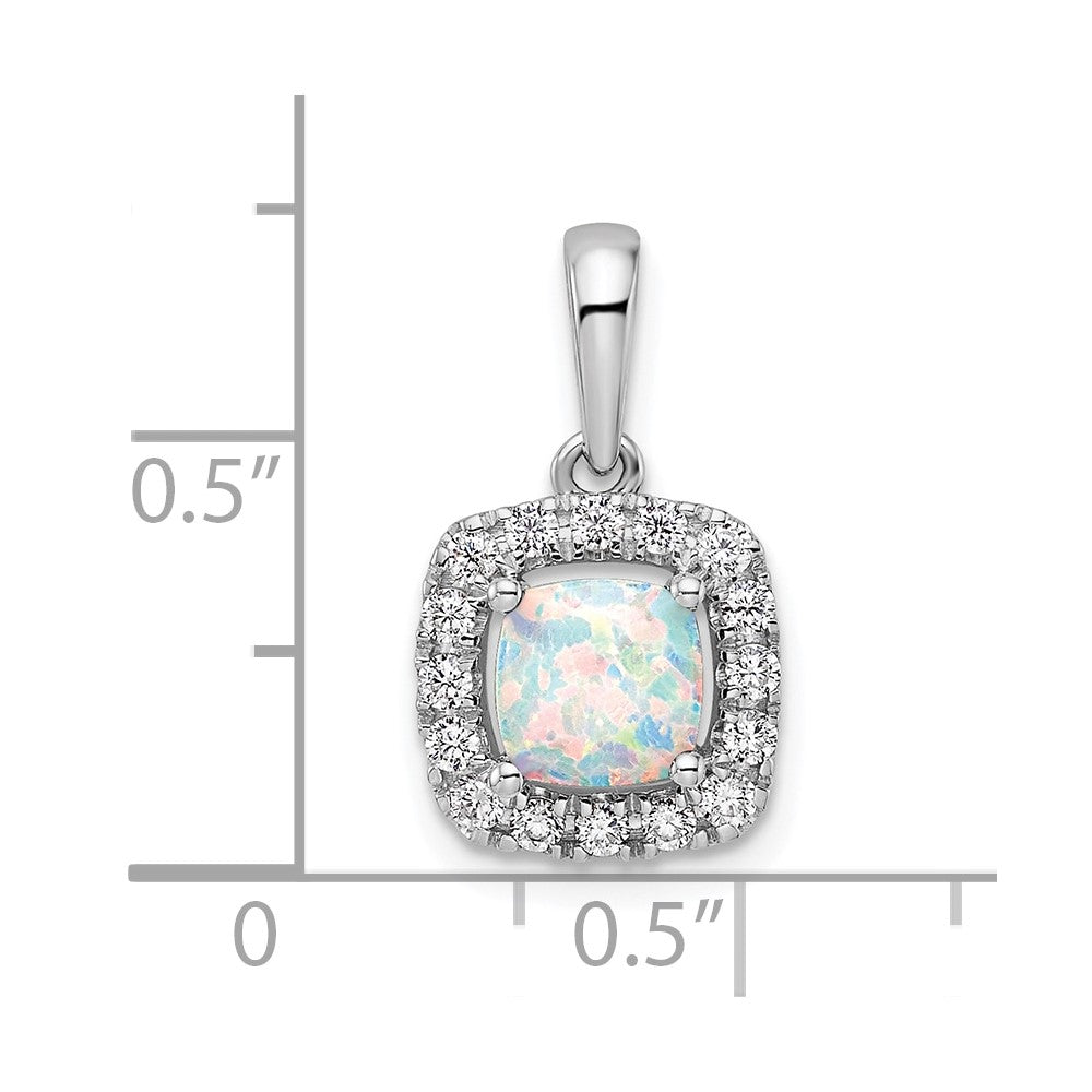 14kw 1/4ct Lab Grown Dia VS/SI+ G+ Oct Birthstone Cr Opal Halo Pendant