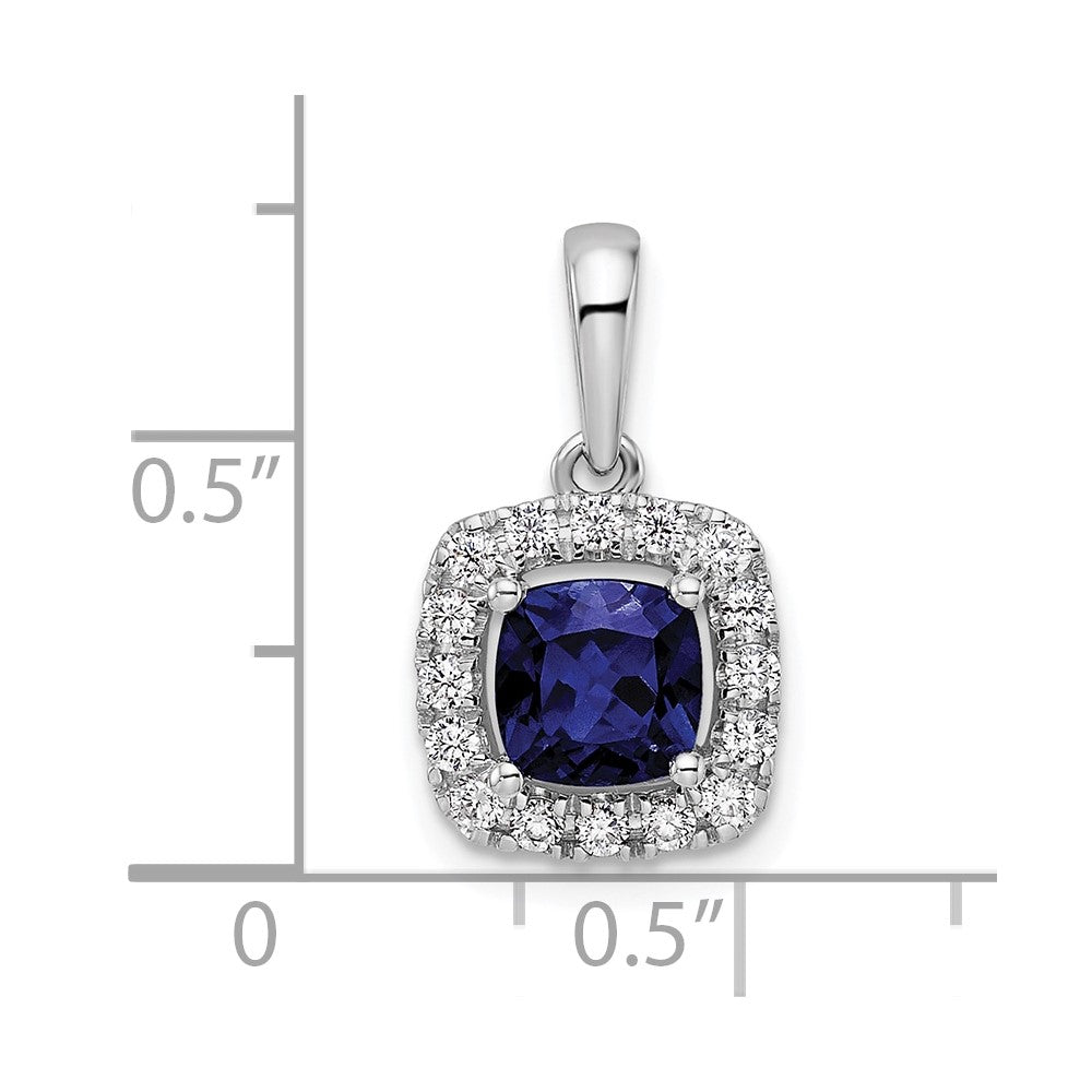 14kw 1/4ct Lab Grown Dia VS/SI+ G+ Sept Birthstone Cr Sapphire Halo Pendant