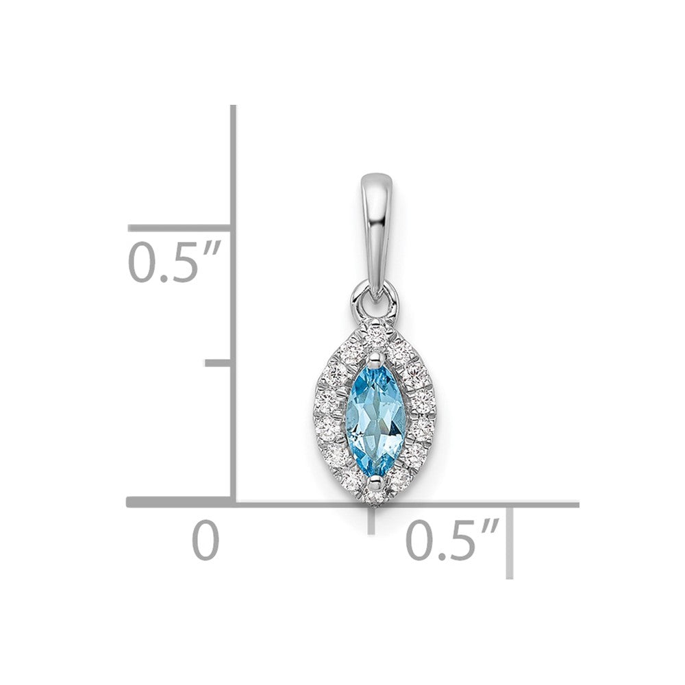 14kw 1/10 ct Lab Grown Dia VS/SI+ G+ & Aquamarine March Birthstone Pendant