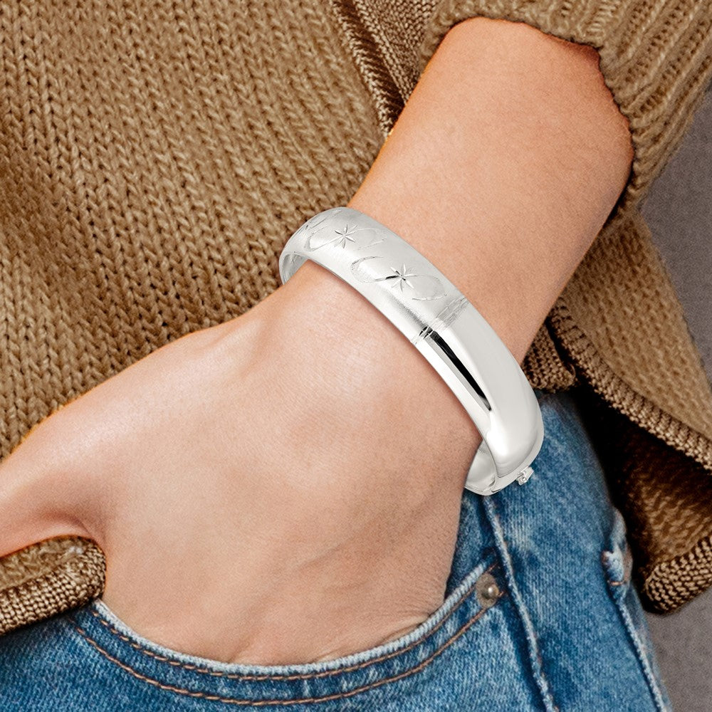 Sterling Silver Polished D/C and Textured Flexible Bangle