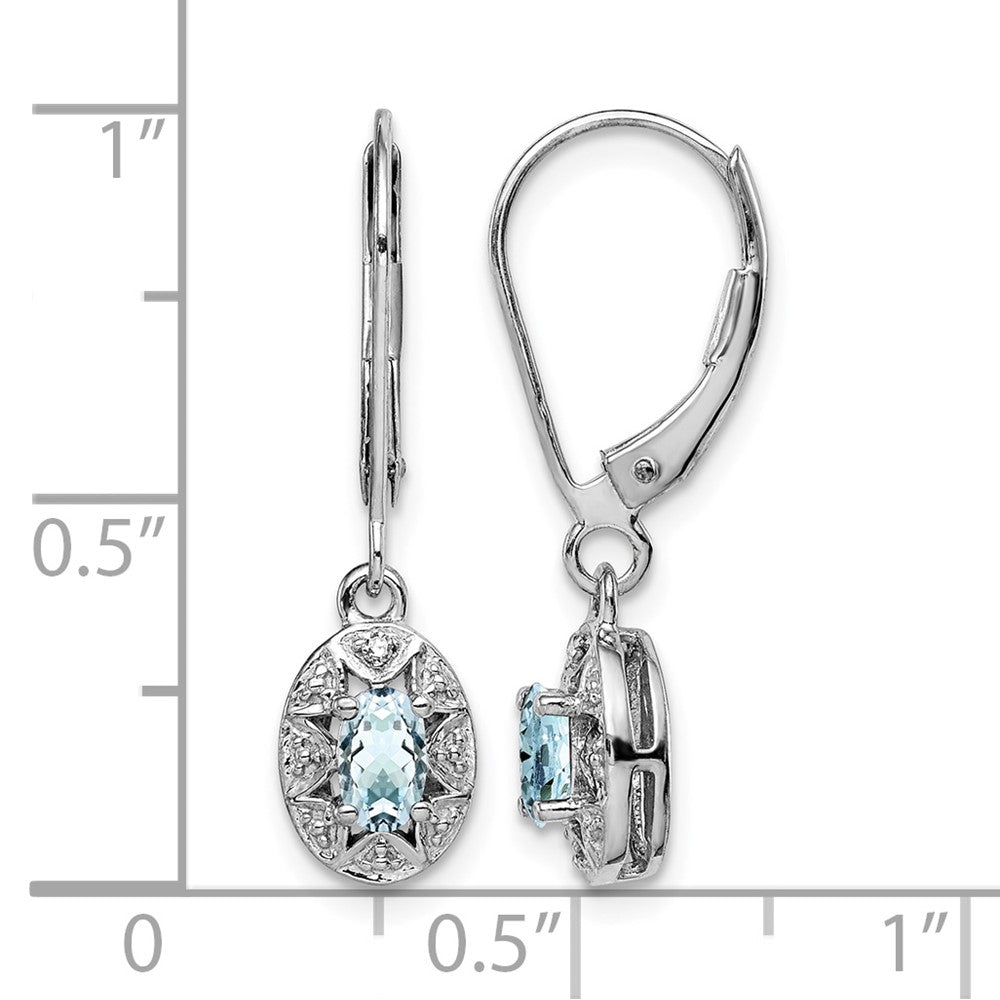 Sterling Silver Rhodium-plated Diam. & Aquamarine Earrings