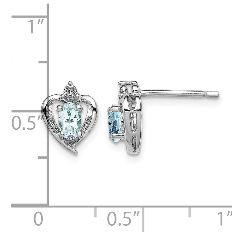 Sterling Silver Rhodium-plated Aquamarine & Diam. Earrings