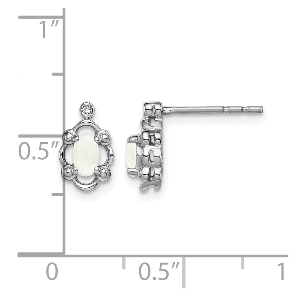 Sterling Silver Rhodium-plated Created Opal & Diam. Earrings