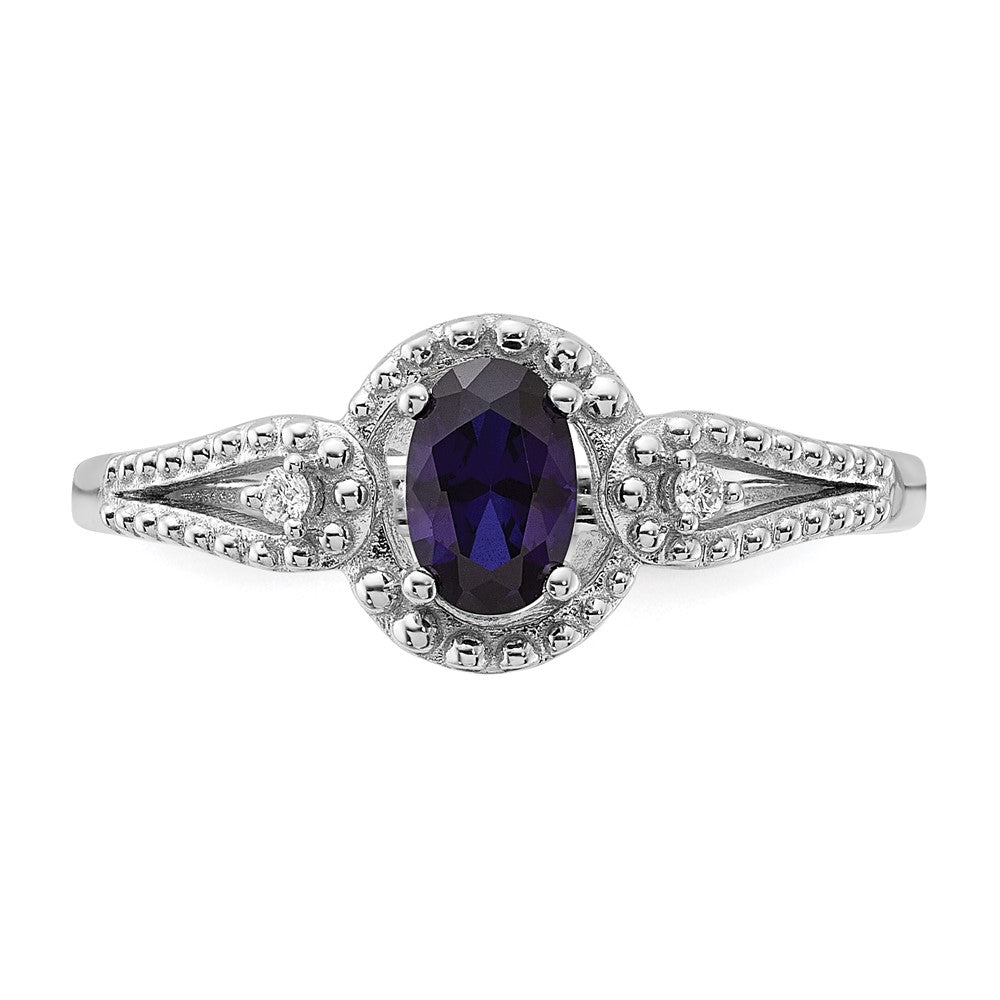 Sterling Silver Rhodium-plated Created Sapphire & Diam. Ring