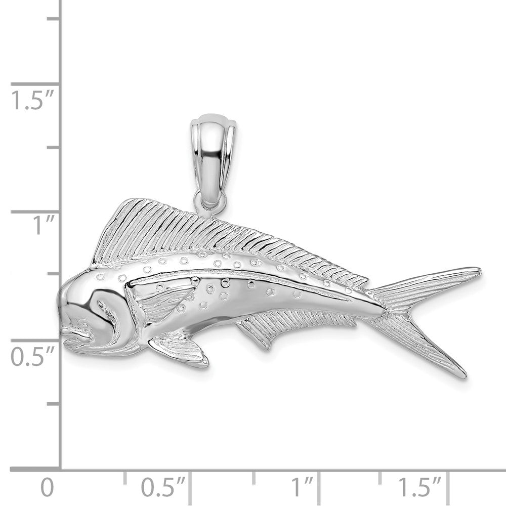 Sterling Silver Rhodium-plated Polished Mahi Mahi Fish Pendant