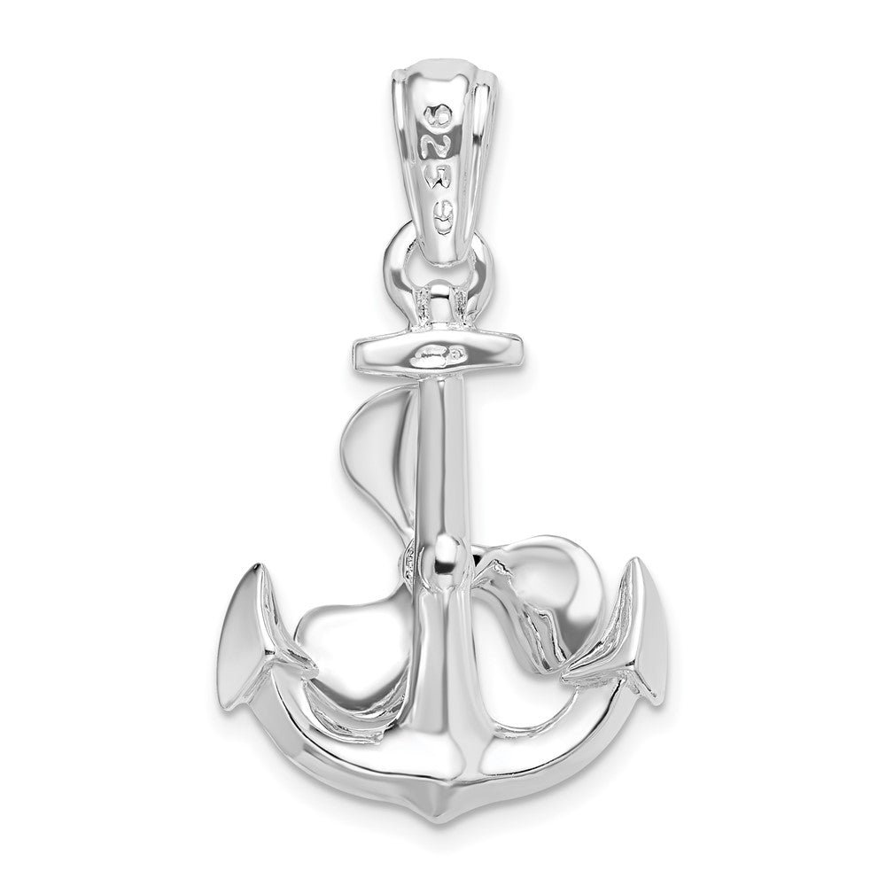 Sterling Silver Rhodium-plated Moveable 3D Anchor w/Propeller Pendant