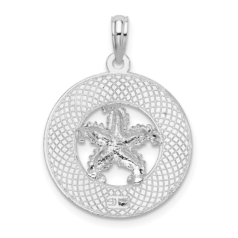 Sterling Silver Rhod-plated Fort Myers Beach, FL Circle w/Starfish Pendant