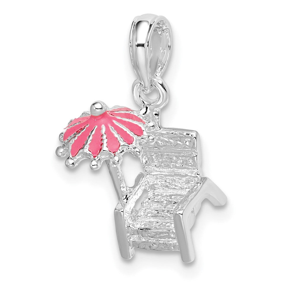 Sterling Silver Rhodium-plated 3D Enameled Beach Chair Pendant