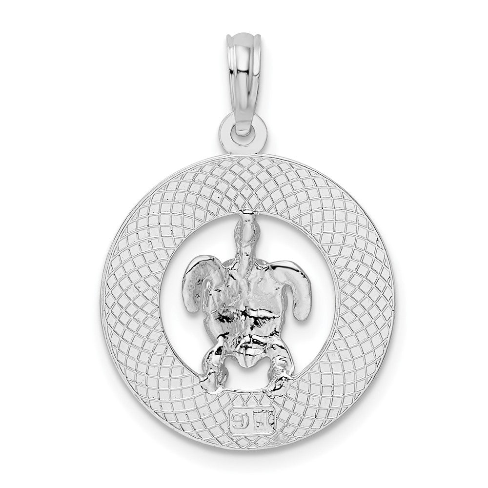 Sterling Silver Rhodium-plated Enameled Turks Caicos w/Turtle Pendant