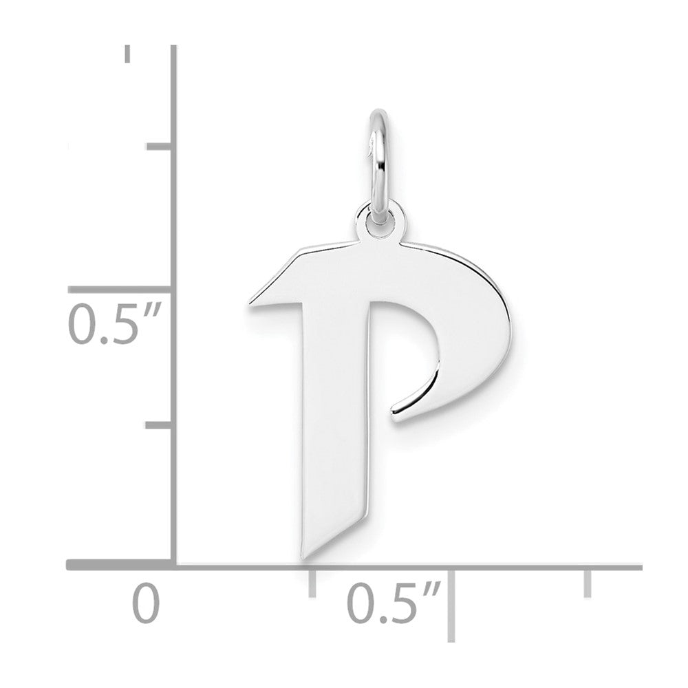 Small Sterling Silver Rhodium-plated Artisan Block Letter P Initial Charm