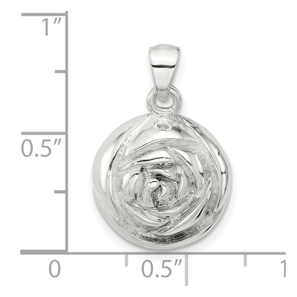 Sterling Silver Polished Textured Domed Flower Pendant