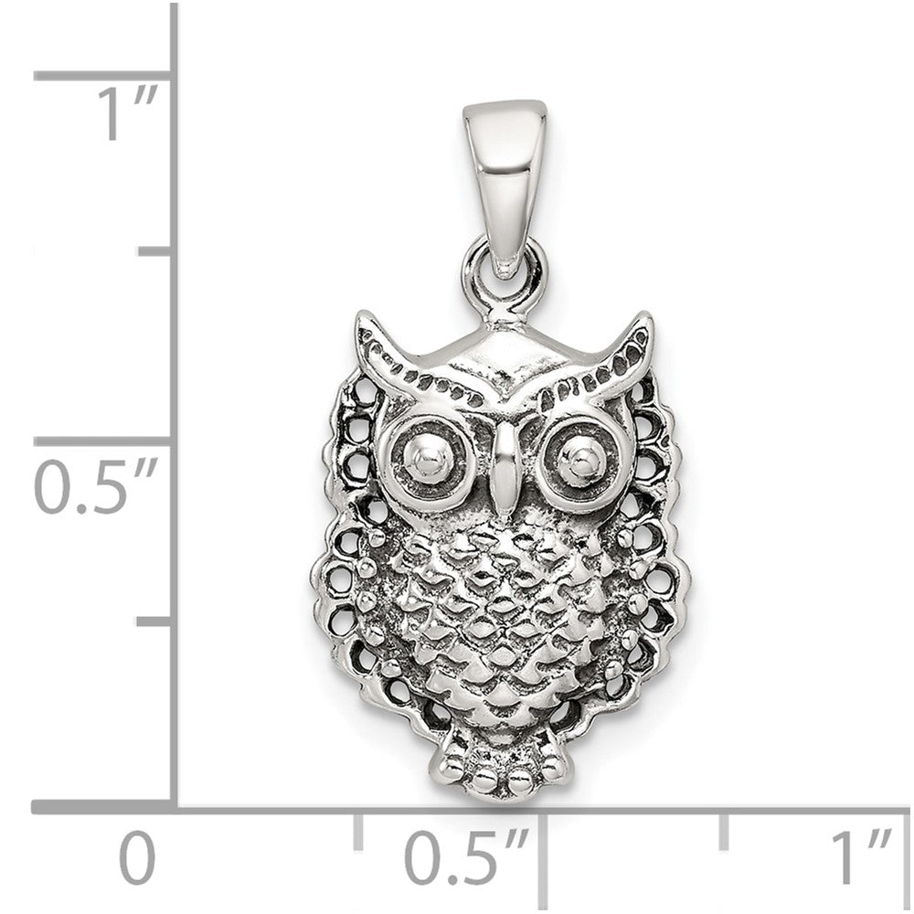 Sterling Silver Polished and Antiqued Owl Pendant