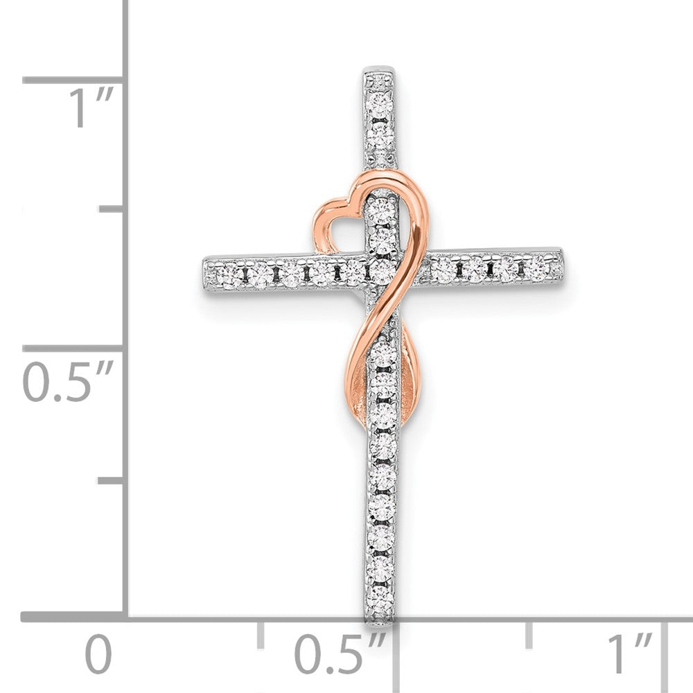 Sterling Silver RH-pltd Rose Gold-pltd CZ Cross/Heart Infinity Chain Slide