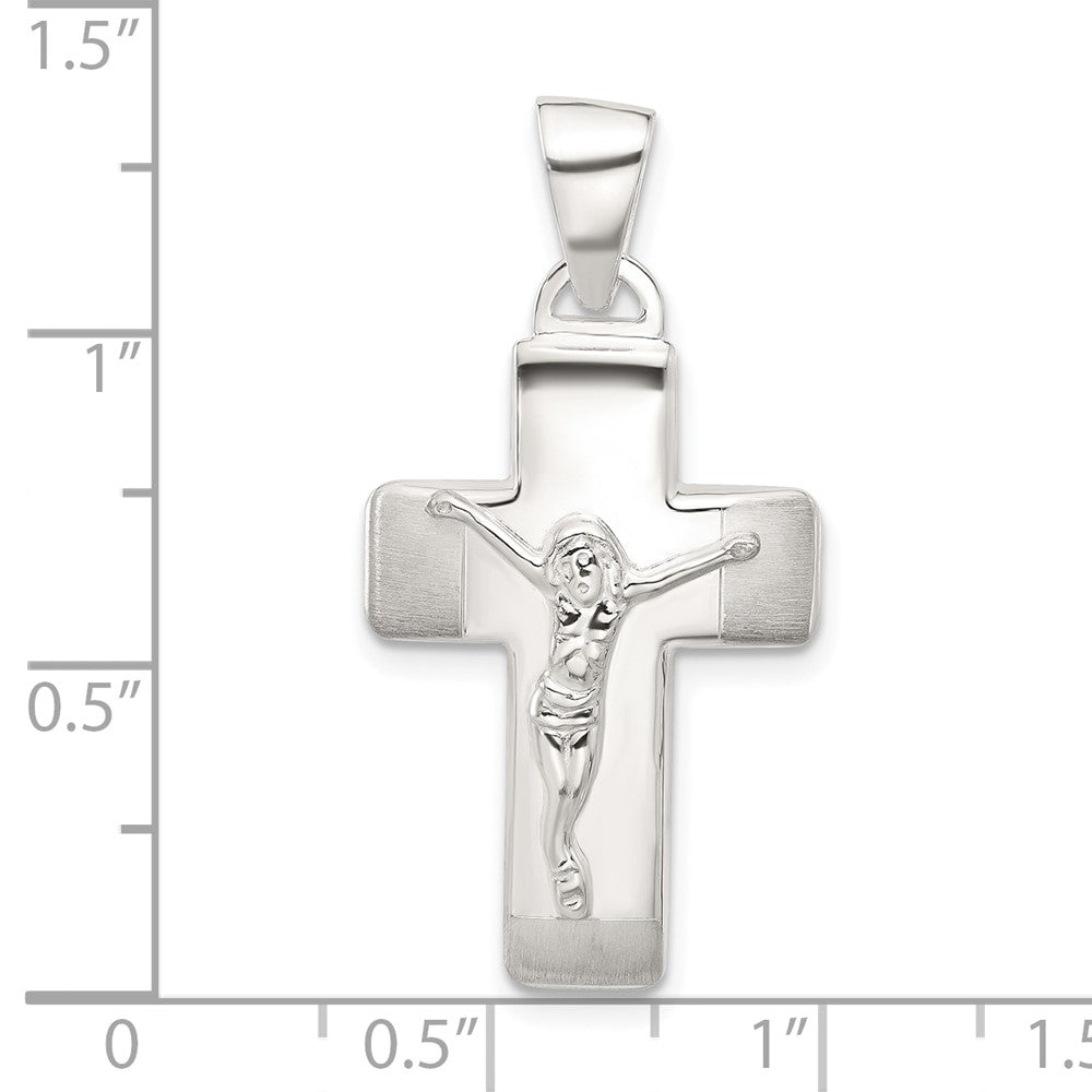 Sterling Silver Satin and Polished Crucifix Cross Pendant