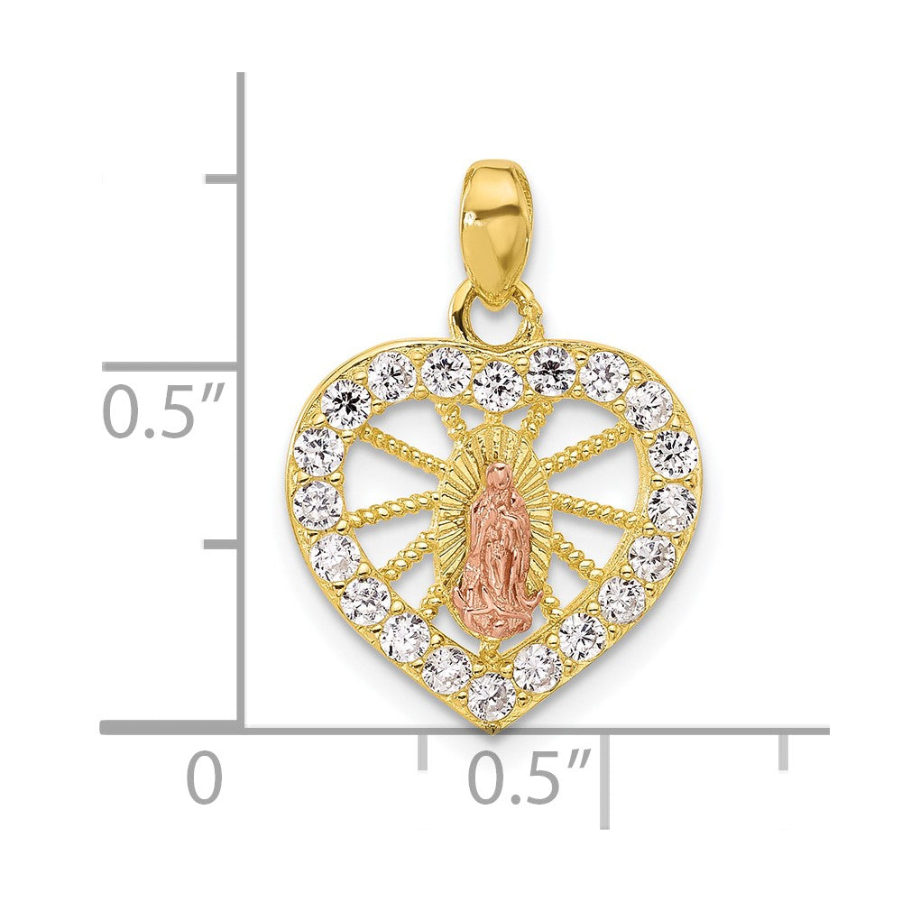 SS Gold and Rose-tone CZ Our Lady of Guadalupe Heart Pendant